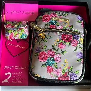 Betsey Johnson Vibrant Floral Crossbody and Tech Case NIB